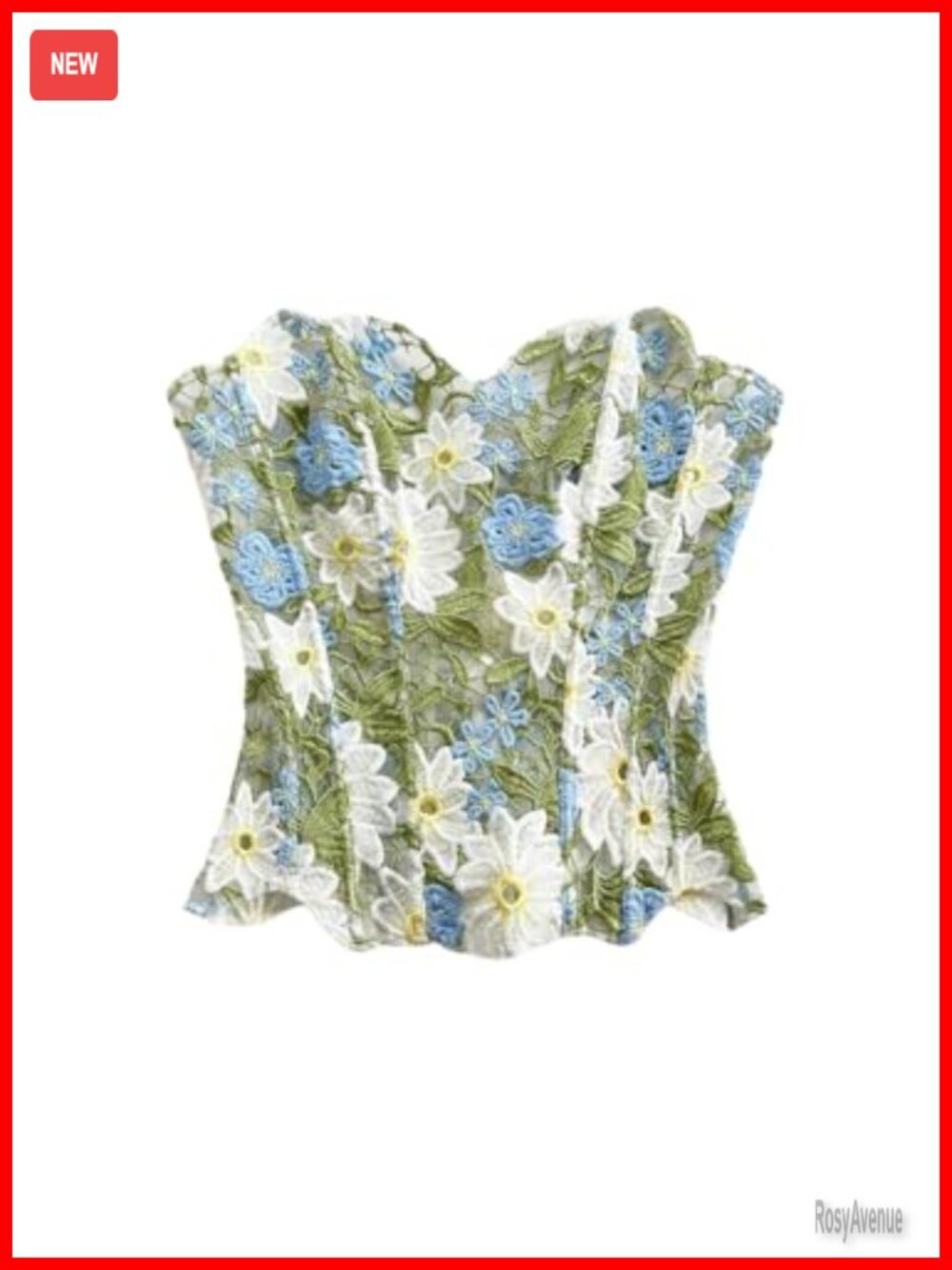 Floral Embroidered Strapless Lace Up Back Corset Bustier Top
